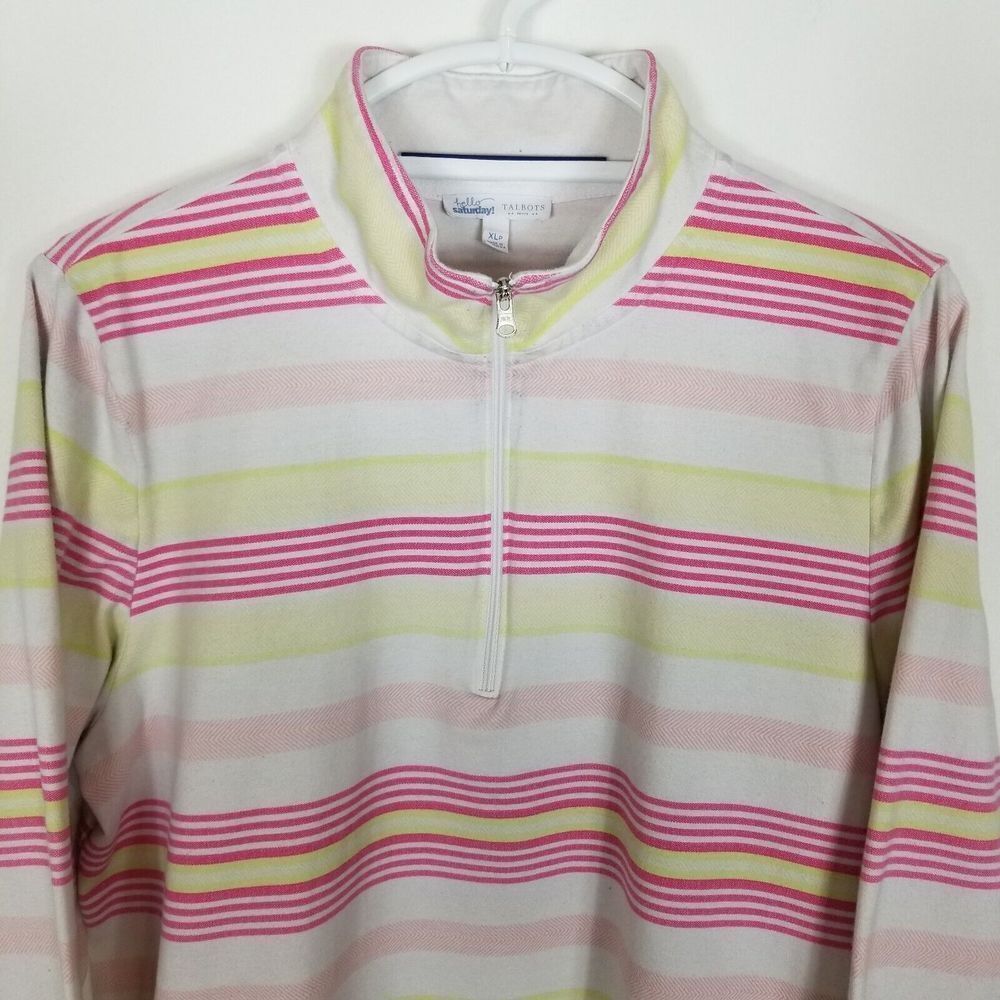 Talbots Hello Saturday Women Mock Zip Neck Pullover Size XL Petite Stripped - Picture 2 of 5